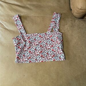Abercrombie & Fitch Red Floral Crop Top W/ Adjustable Straps Size Large
